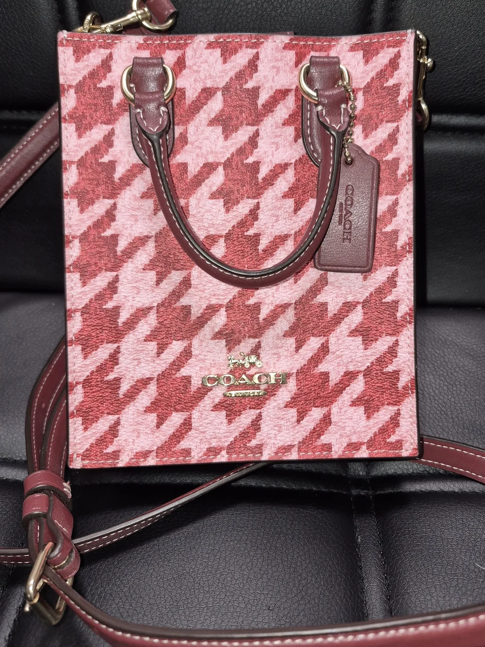 Coach Pink & Burgundy Houndstooth Mini Tote